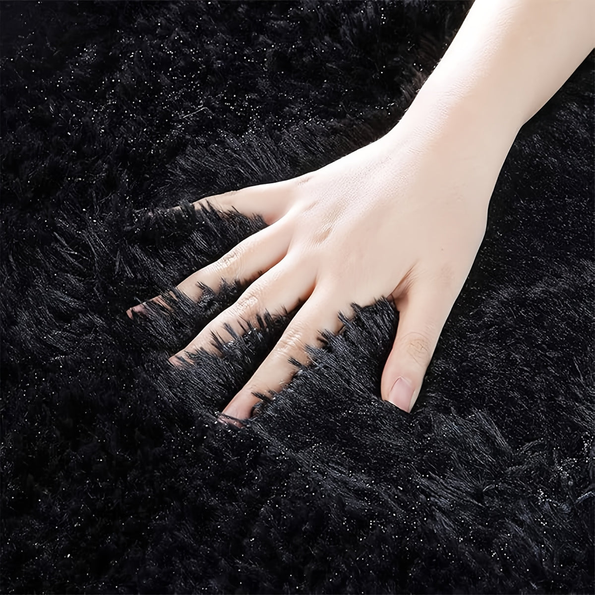Tapis rond noir à poils longs, jusqu'à 195 cm de diamètre