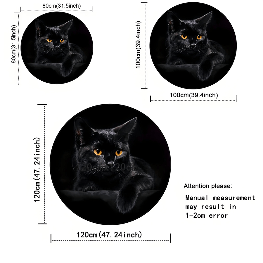 Tapis rond noir à portrait de chat photographique, Ø 80 cm