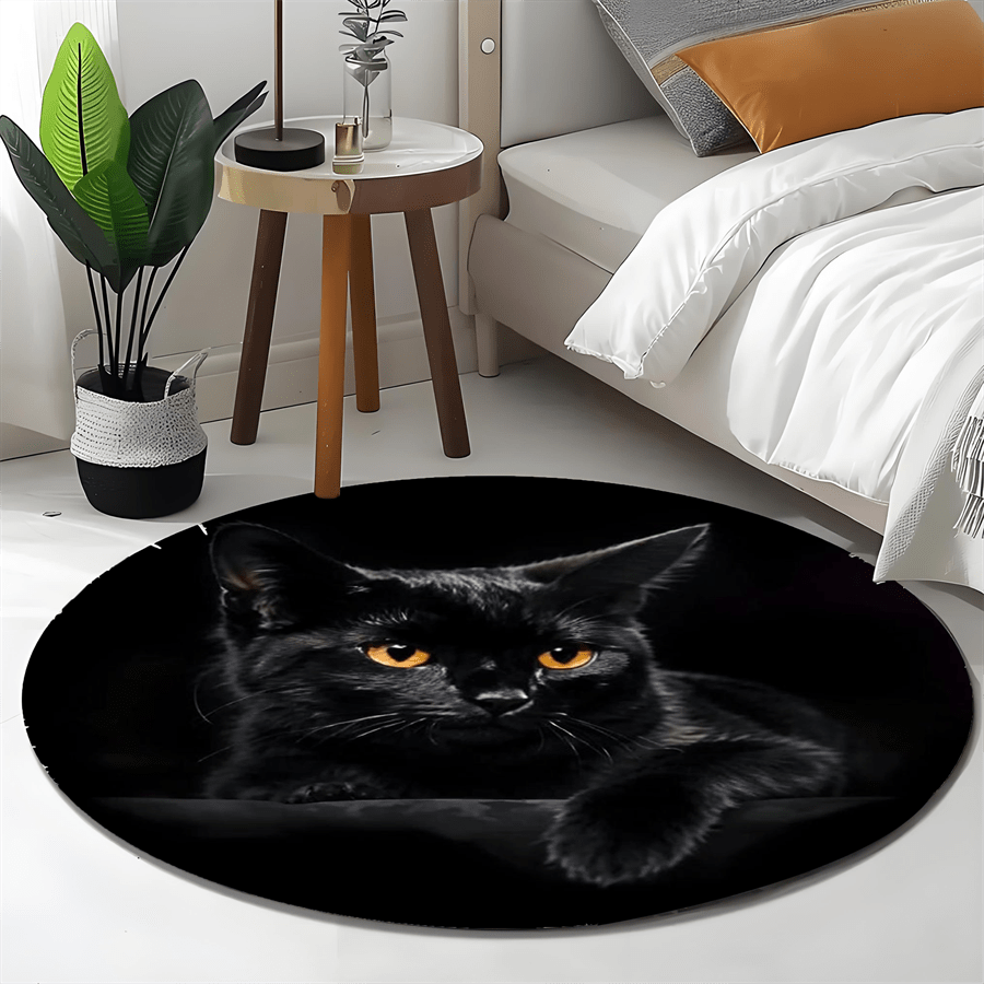 Tapis rond noir à portrait de chat photographique, Ø 80 cm