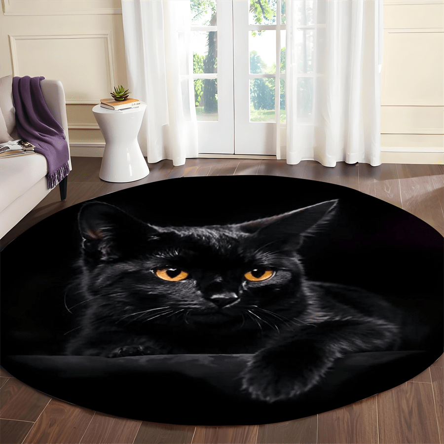 Tapis rond noir à portrait de chat photographique, Ø 80 cm