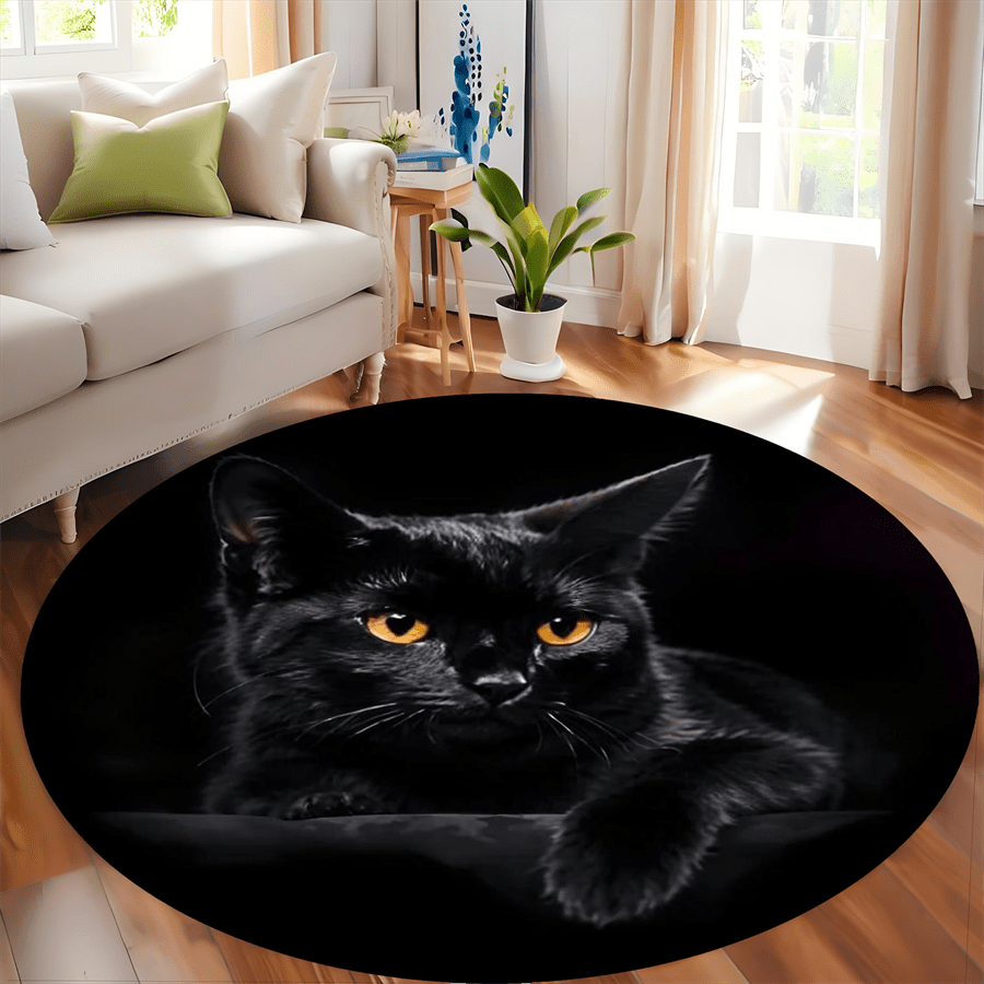 Tapis rond noir à portrait de chat photographique, Ø 80 cm