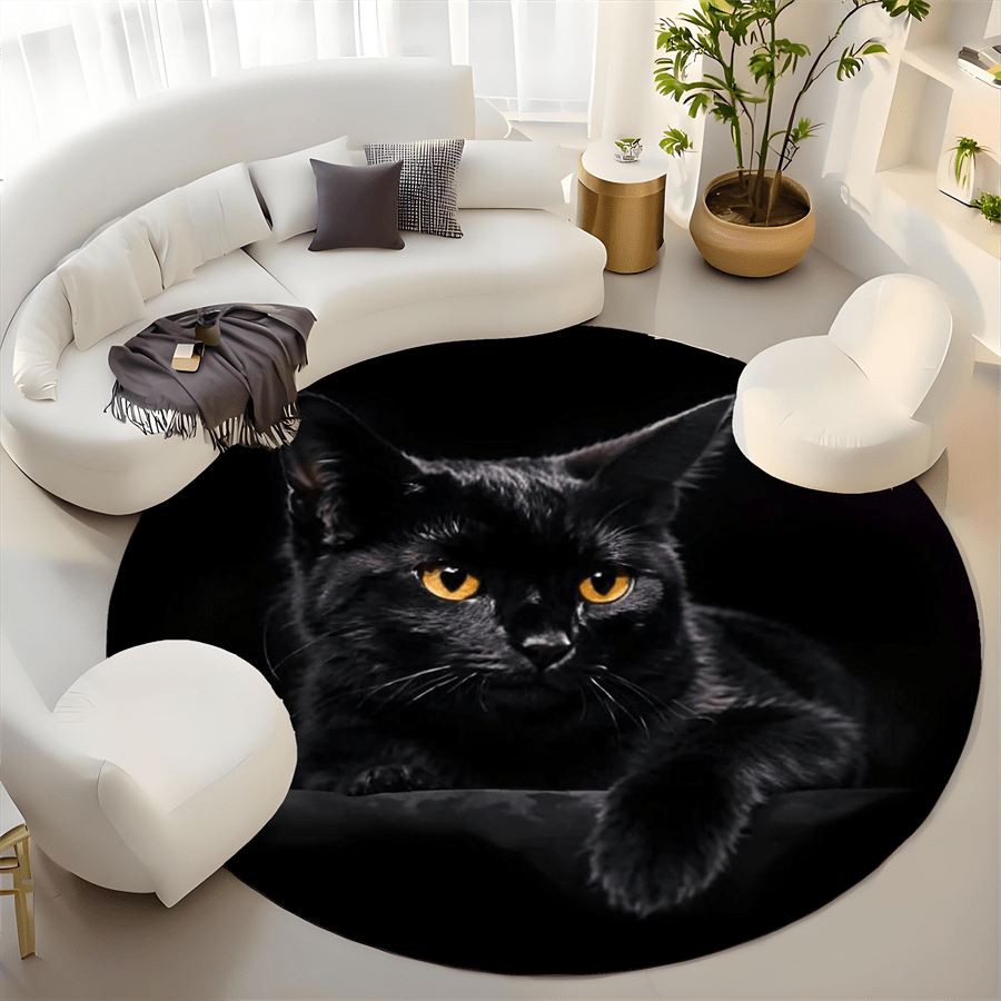 Tapis rond noir à portrait de chat photographique, Ø 80 cm