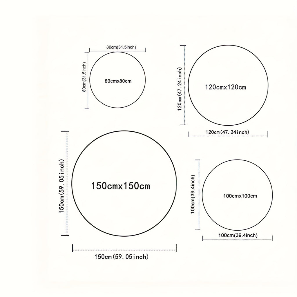 Tapis rond noir à rayons blancs, velours tufté 850 g/m²