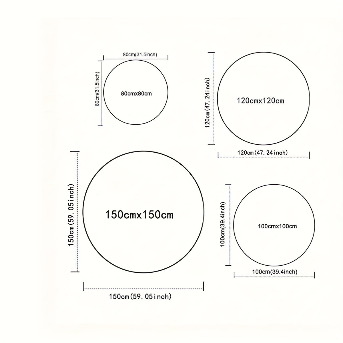 Tapis rond noir à rayons blancs, velours tufté 850 g/m²