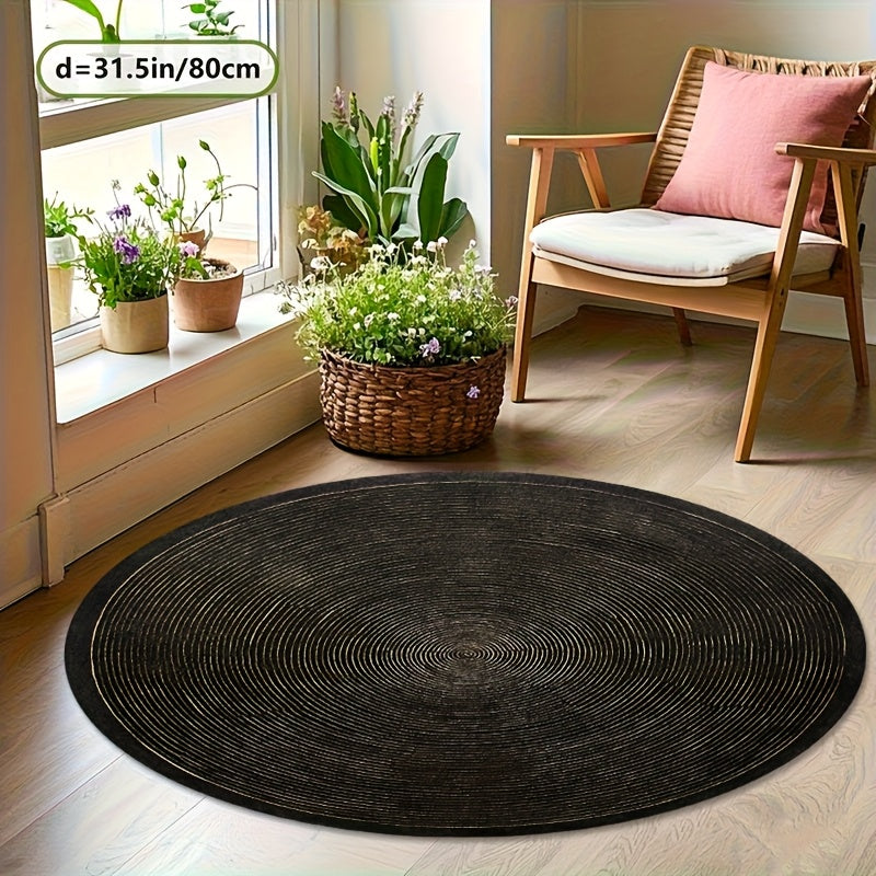 Tapis rond noir profond Ø 200 cm, cercles concentriques