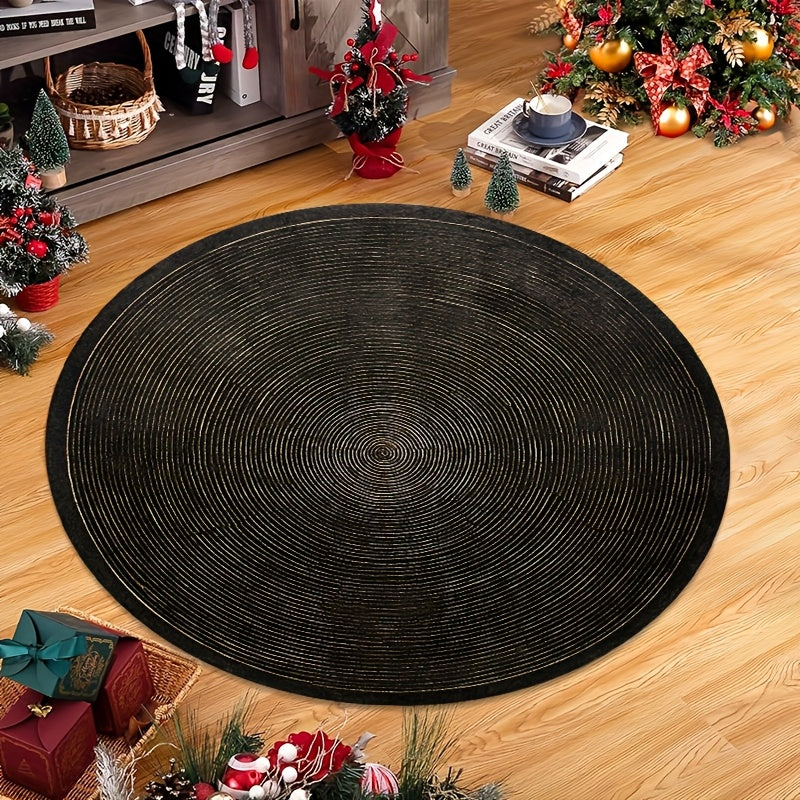 Tapis rond noir profond Ø 200 cm, cercles concentriques