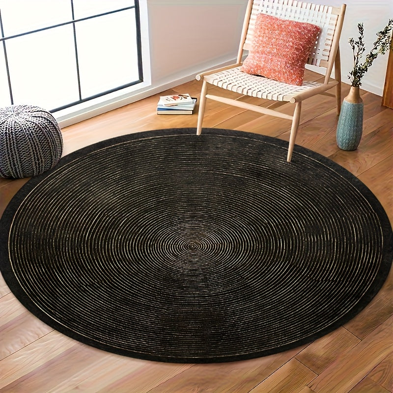 Tapis rond noir profond Ø 200 cm, cercles concentriques