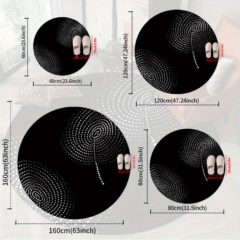 Tapis rond noir à spirale de pointillés blancs, Ø 60 à 160 cm