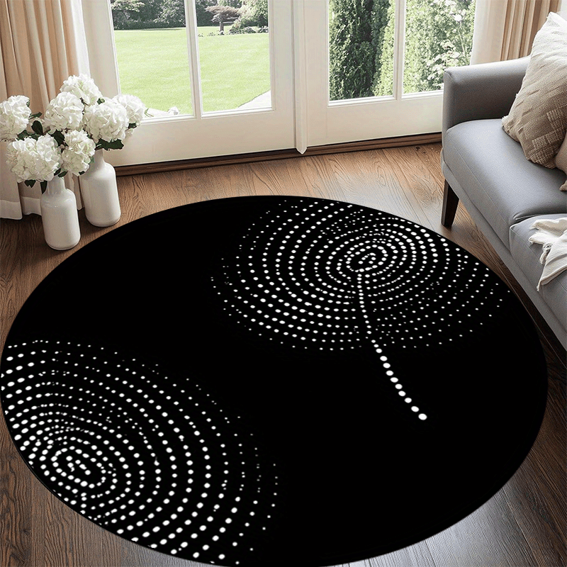 Tapis rond noir à spirale de pointillés blancs, Ø 60 à 160 cm