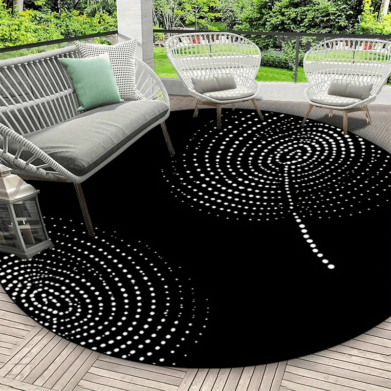 Tapis rond noir à spirale de pointillés blancs, Ø 60 à 160 cm