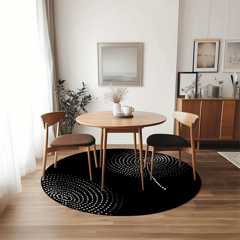 Tapis rond noir à spirale de pointillés blancs, Ø 60 à 160 cm