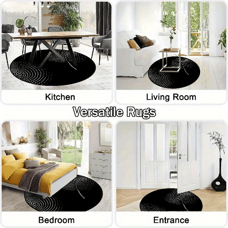 Tapis rond noir à spirale de pointillés blancs, Ø 60 à 160 cm