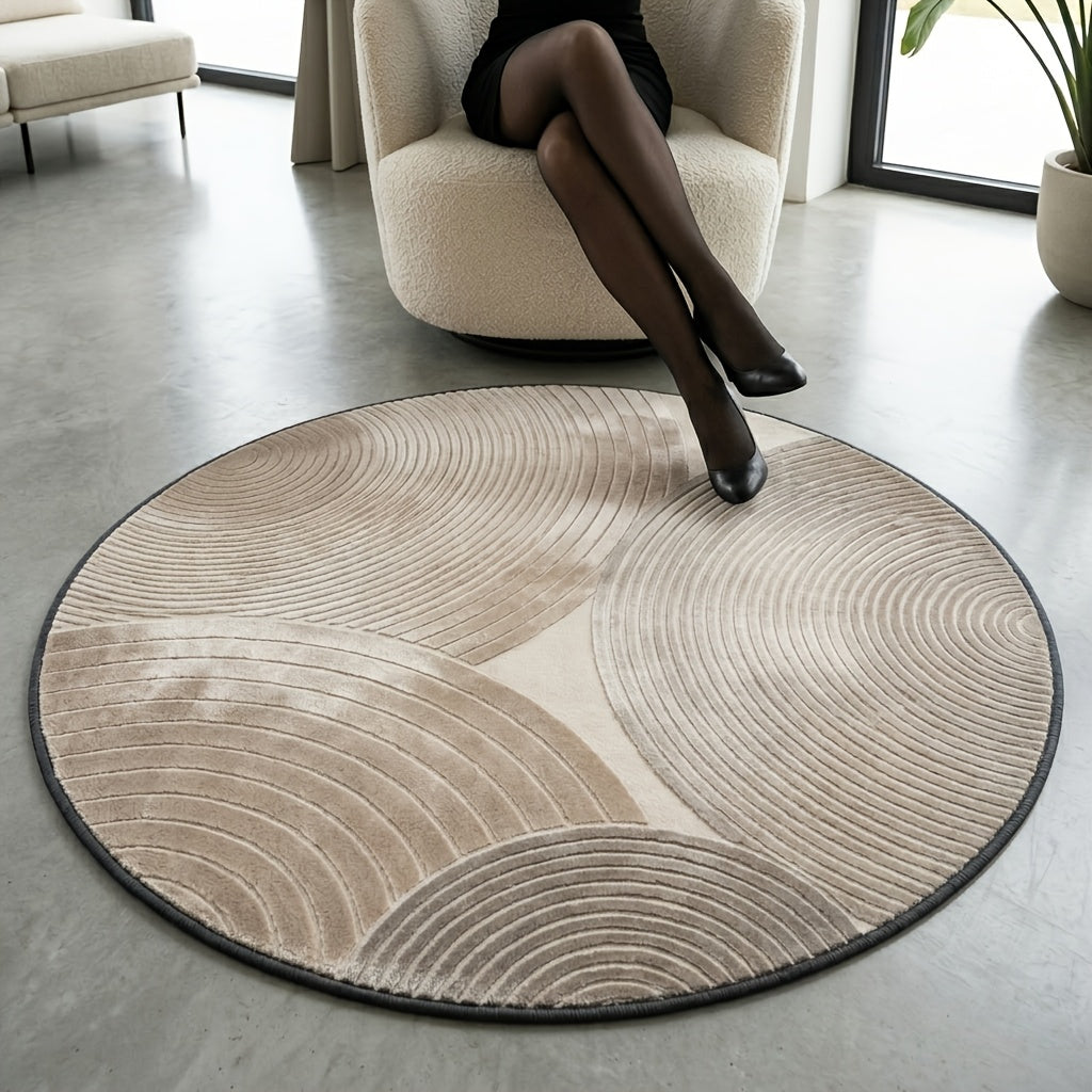 Tapis rond nordique beige et gris, neuf diamètres imprimés