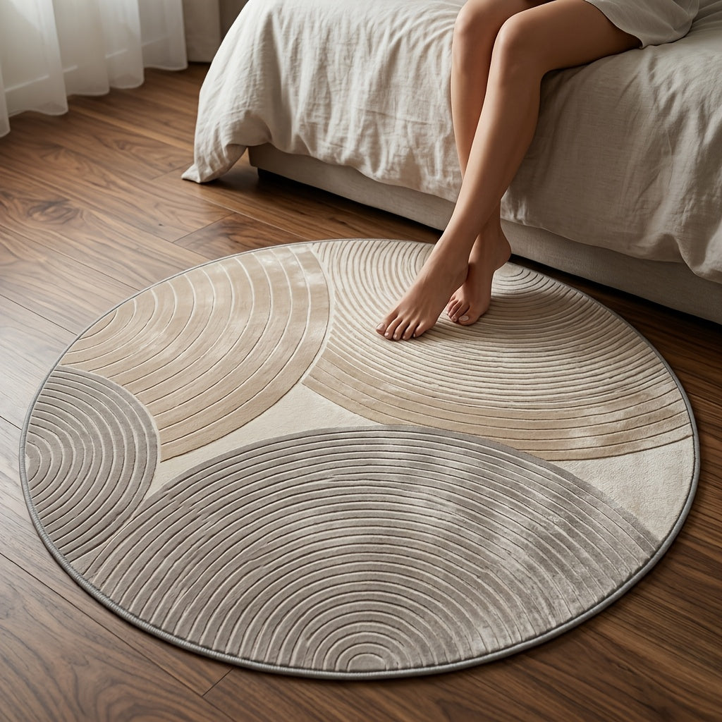 Tapis rond nordique beige et gris, neuf diamètres imprimés