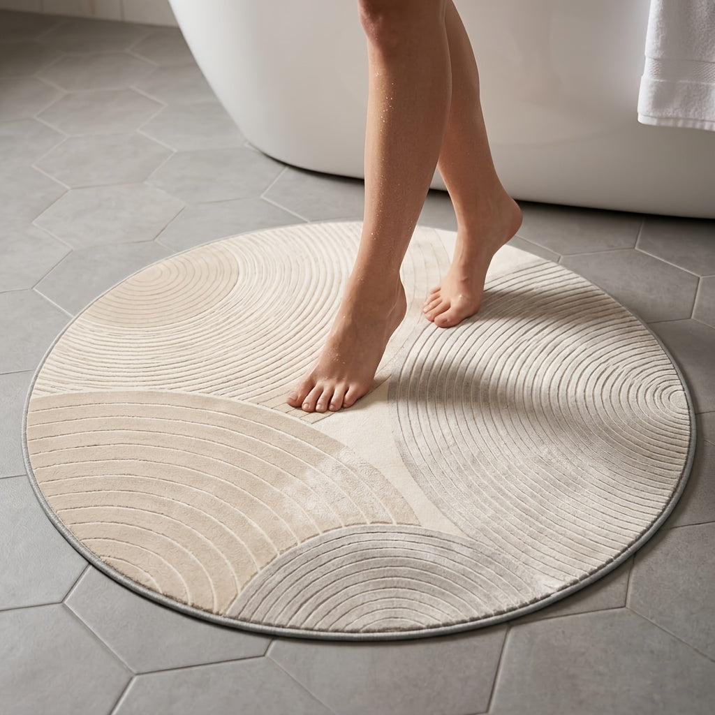 Tapis rond nordique beige et gris, neuf diamètres imprimés