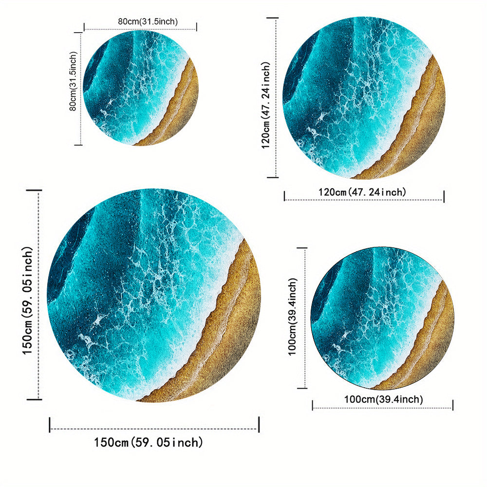 Tapis rond océan turquoise et sable doré, velours à poils ras