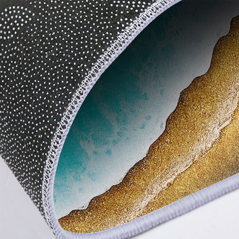Tapis rond océan turquoise et sable doré, velours à poils ras