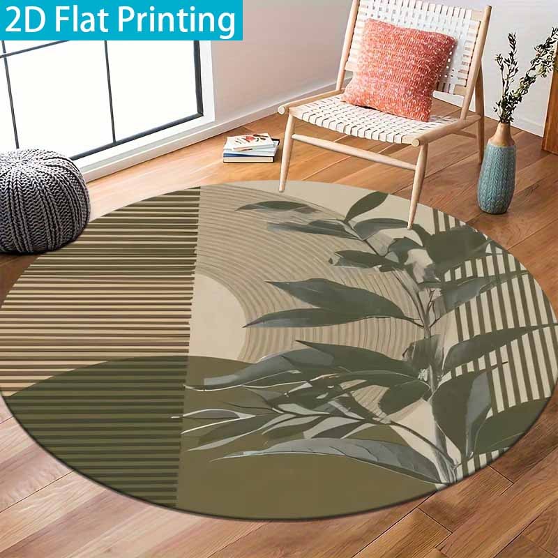 Tapis rond vert olive à feuillage imprimé, six diamètres