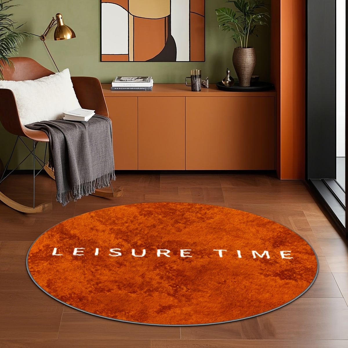 Tapis rond orange brûlé imprimé LEISURE TIME, 200 cm max