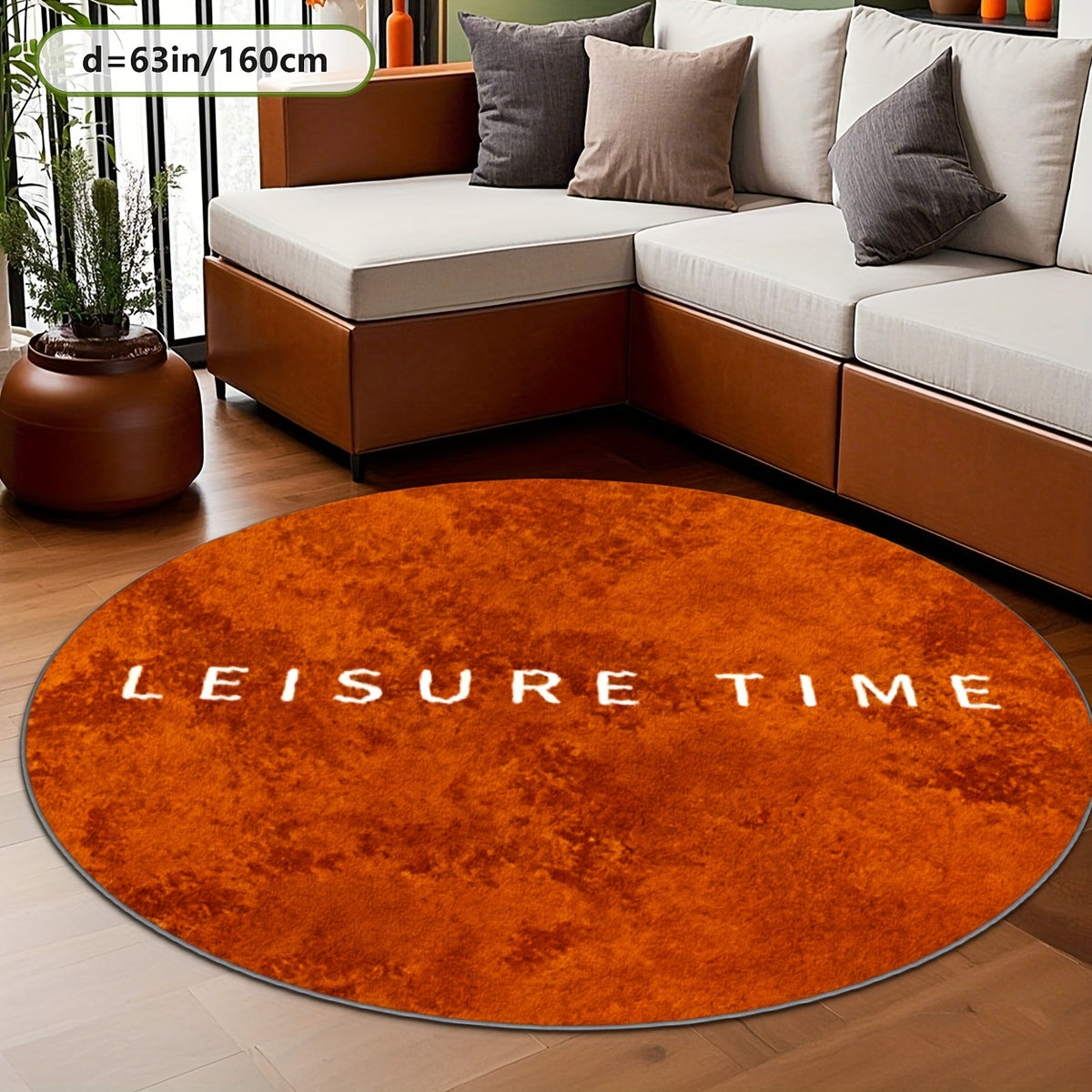 Tapis rond orange brûlé imprimé LEISURE TIME, 200 cm max