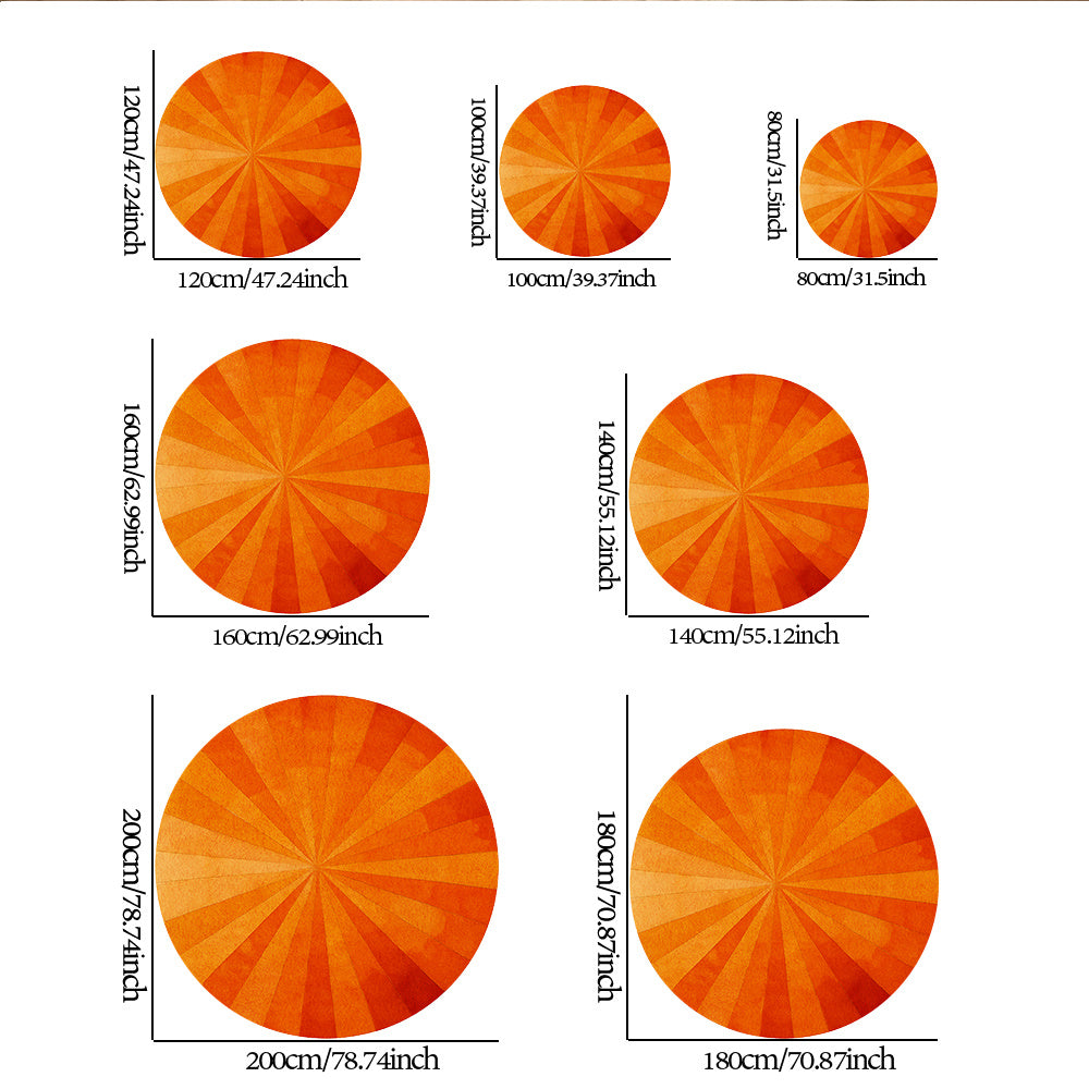 Tapis rond orange brûlé à rayonnement discret, huit cotes