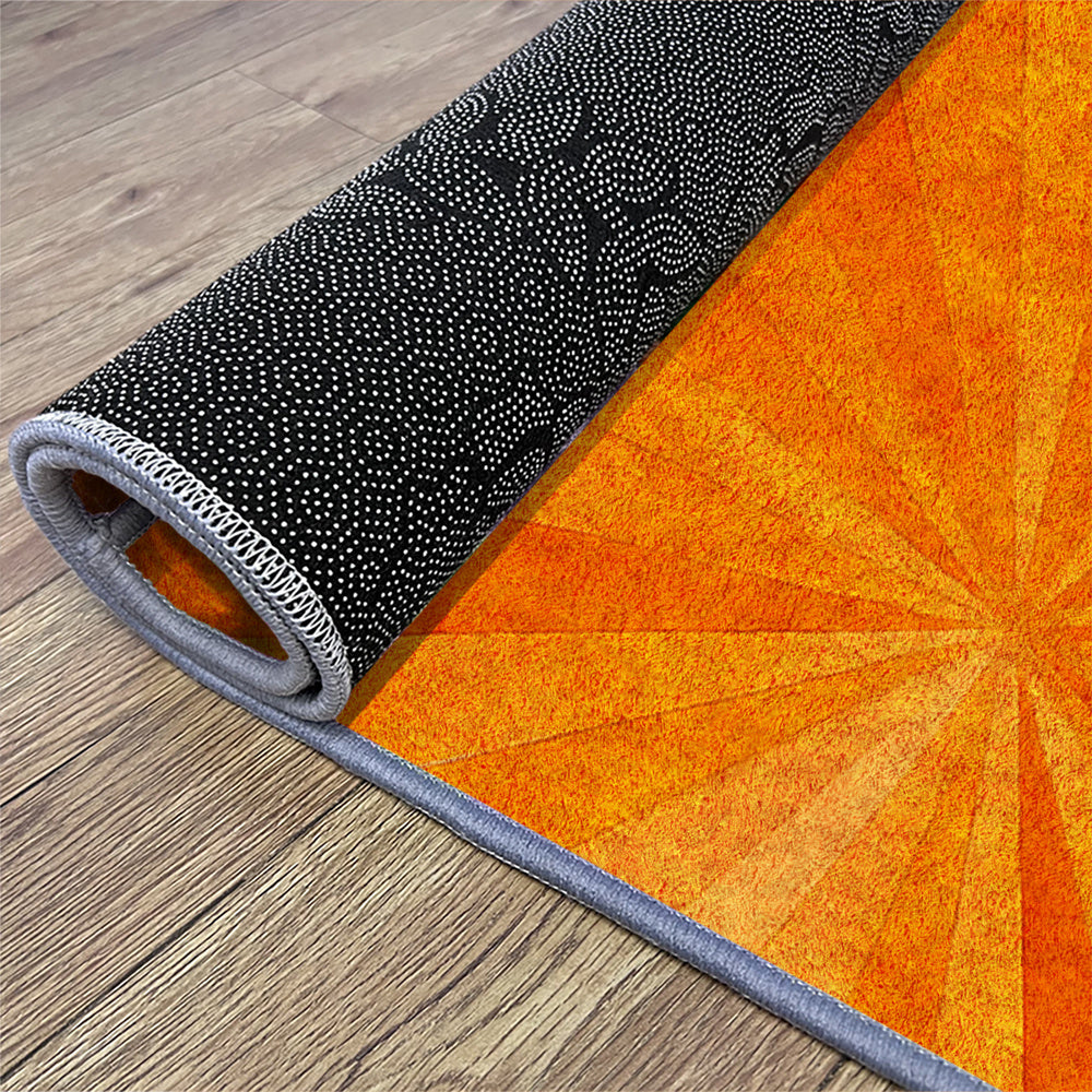 Tapis rond orange brûlé à rayonnement discret, huit cotes