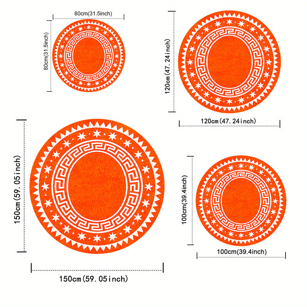 Tapis rond orange vif à grecque, quinze diamètres au choix
