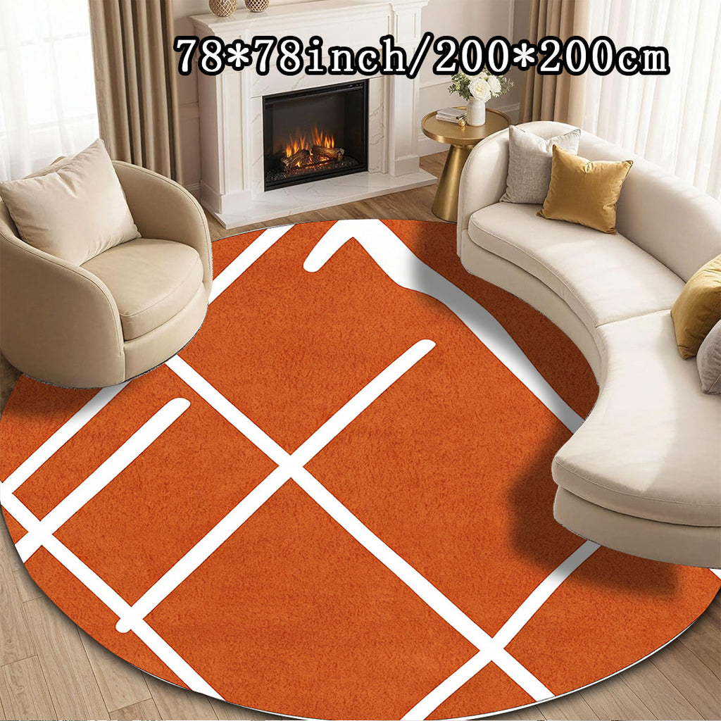 Tapis rond orange à lignes blanches, envers à pois, 7 mm