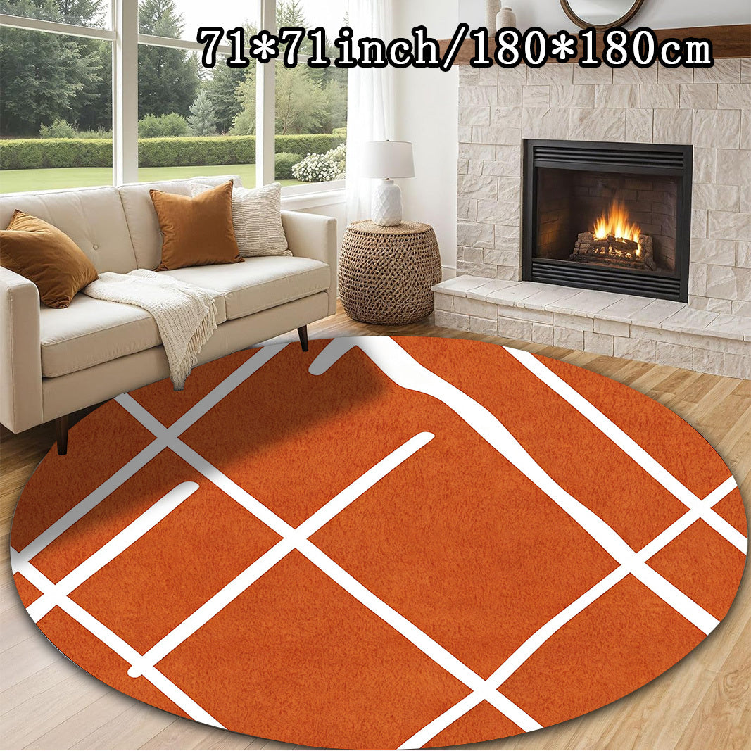 Tapis rond orange à lignes blanches, envers à pois, 7 mm