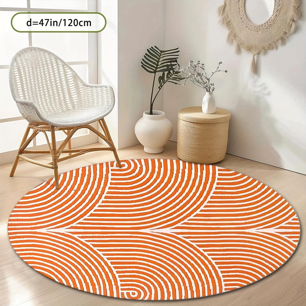 Grand tapis rond orange à vagues, Ø 160 ou Ø 200 cm au choix