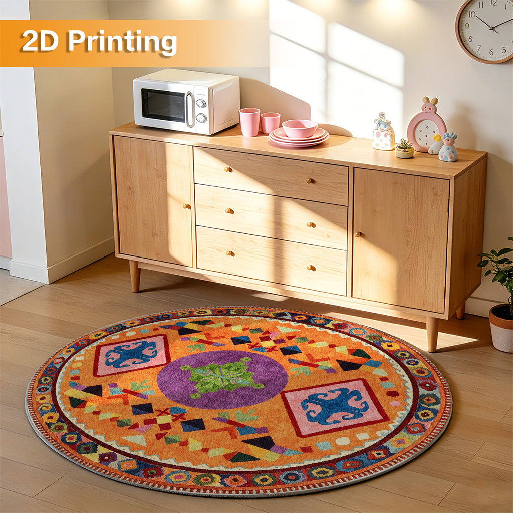 Tapis rond safran à médaillon et pétales, Ø 80 à 200 cm