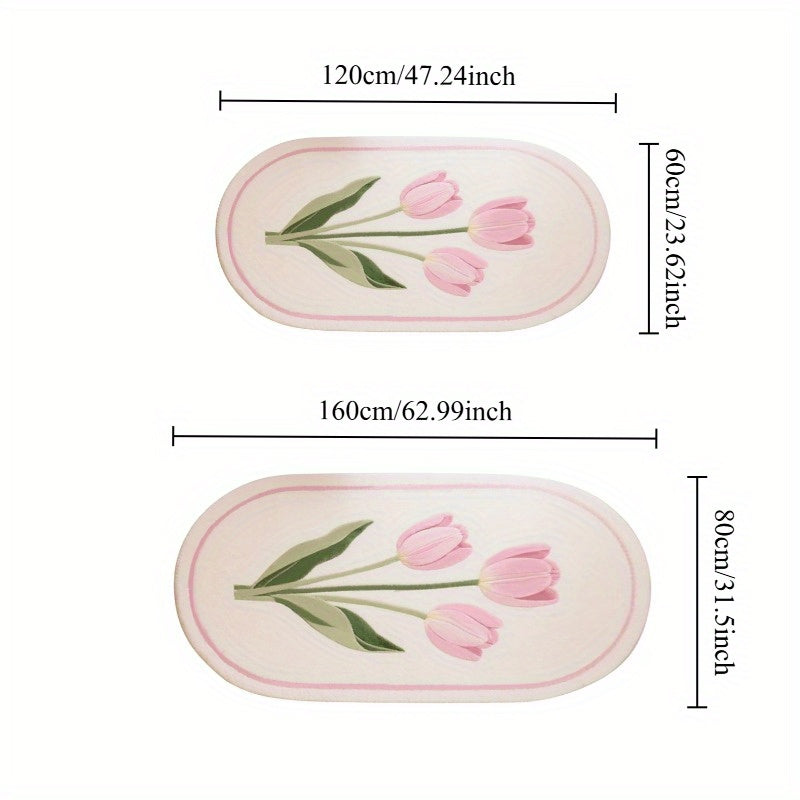 Tapis rond ou ovale crème à motif de tulipes, quatre formats