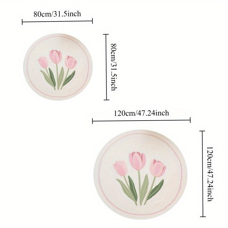 Tapis rond ou ovale crème à motif de tulipes, quatre formats
