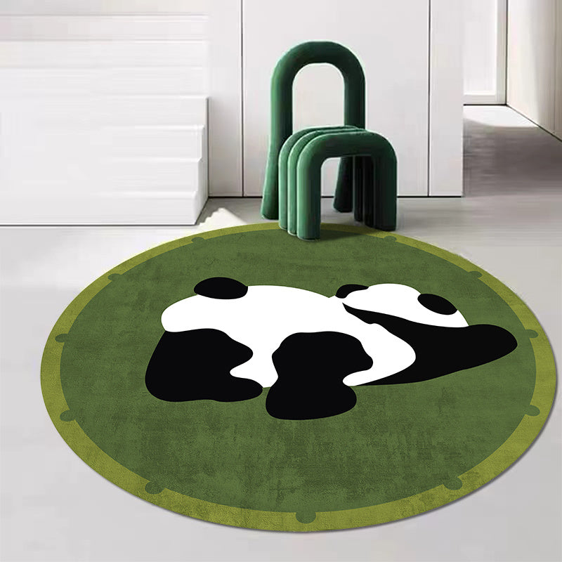Tapis rond panda vert ou gris, dos vinyle et lavage machine