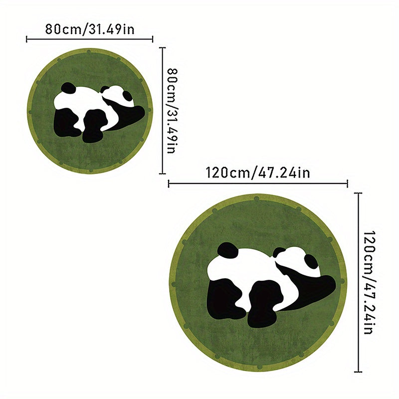 Tapis rond panda vert ou gris, dos vinyle et lavage machine