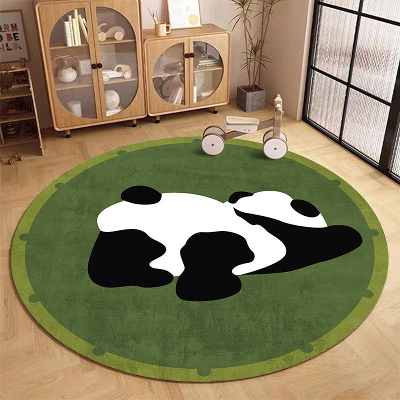 Tapis rond panda vert ou gris, dos vinyle et lavage machine