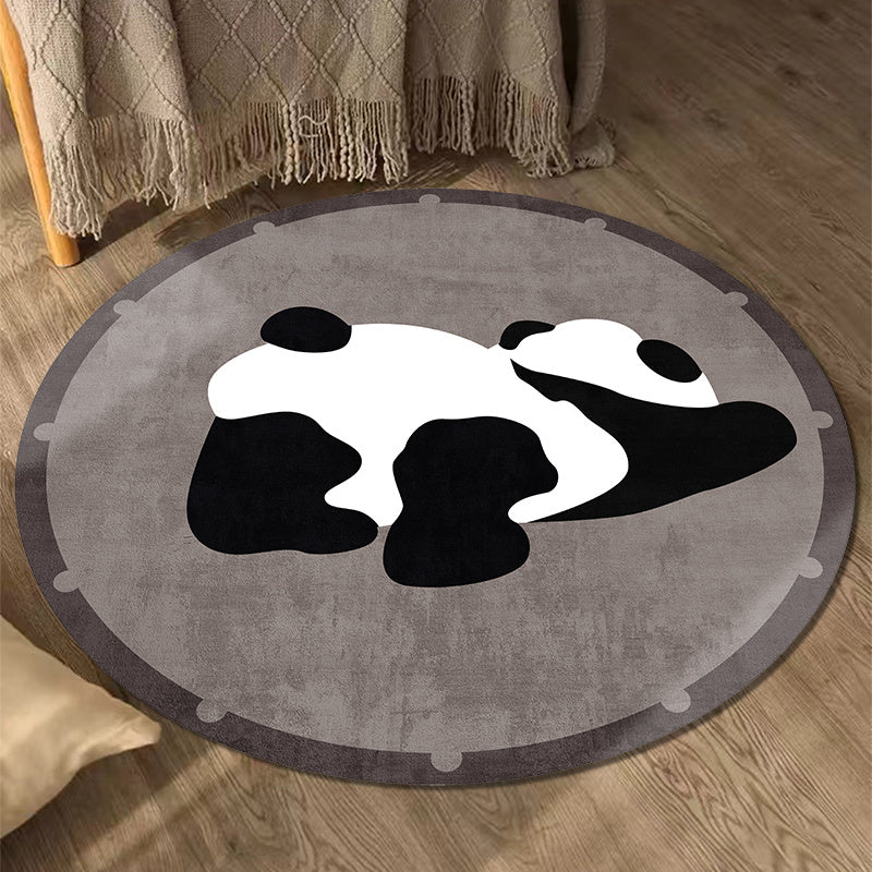 Tapis rond panda vert ou gris, dos vinyle et lavage machine