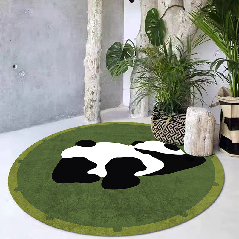 Tapis rond panda vert ou gris, dos vinyle et lavage machine