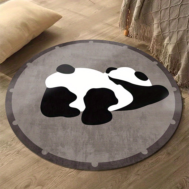 Tapis rond panda vert ou gris, dos vinyle et lavage machine