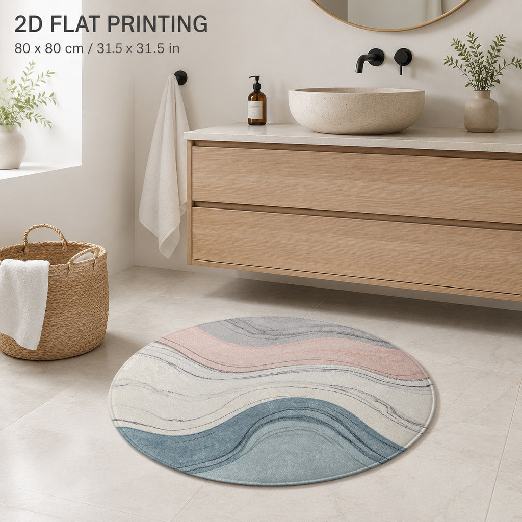 Tapis rond pastel à ondes rose et bleu-gris, 60 à 120 cm