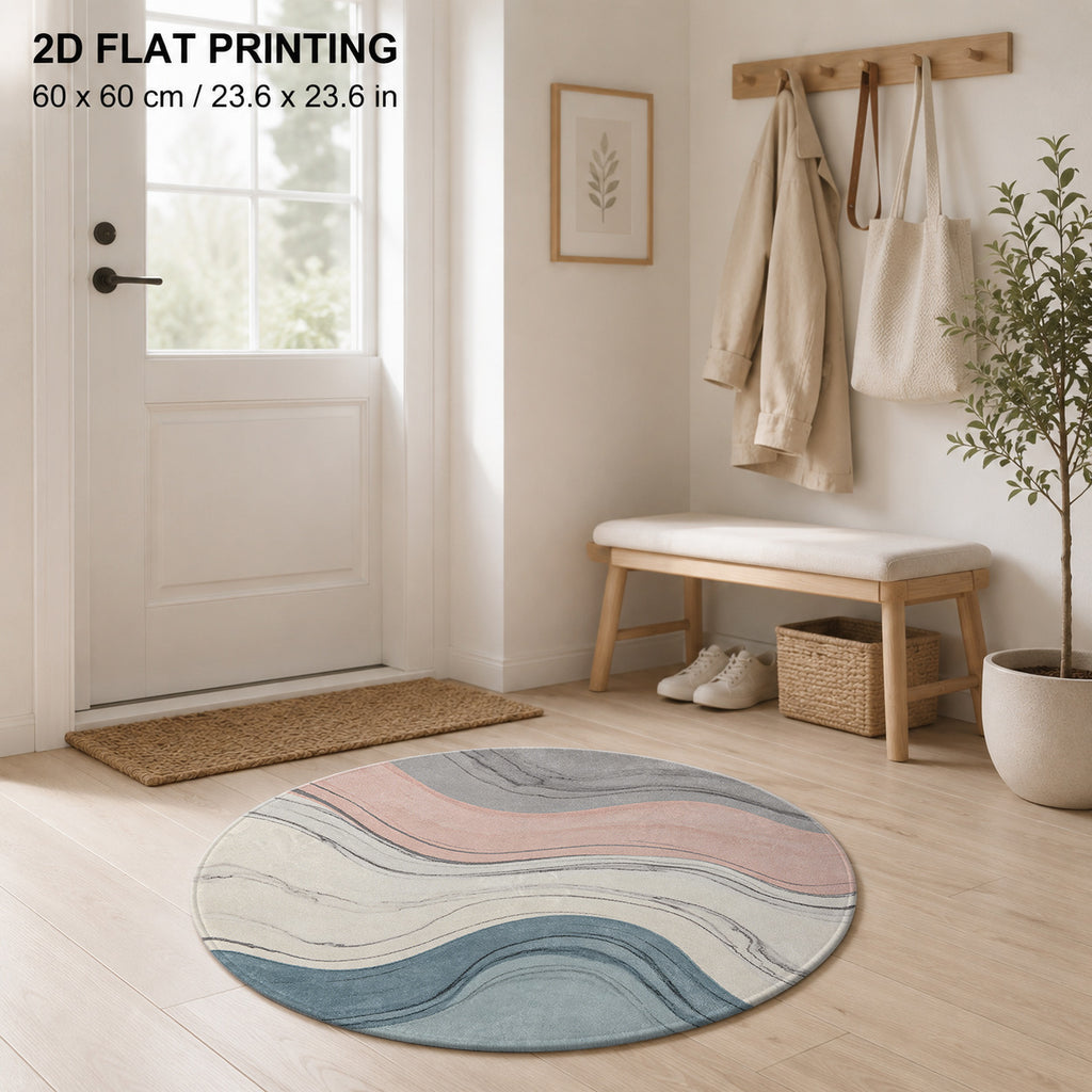 Tapis rond pastel à ondes rose et bleu-gris, 60 à 120 cm