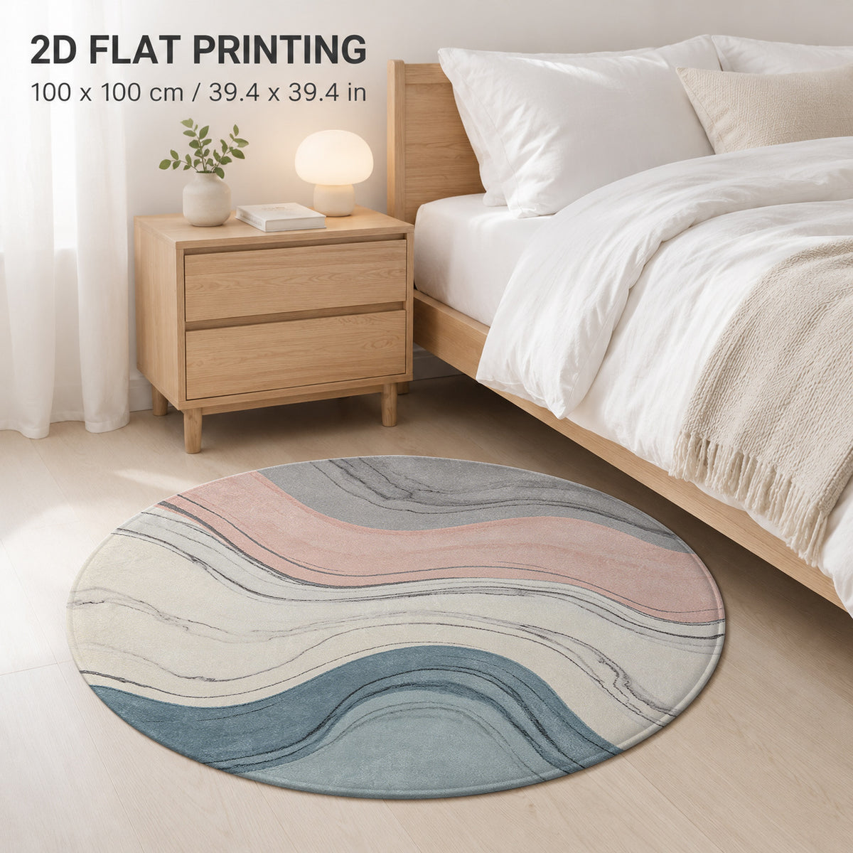 Tapis rond pastel à ondes rose et bleu-gris, 60 à 120 cm