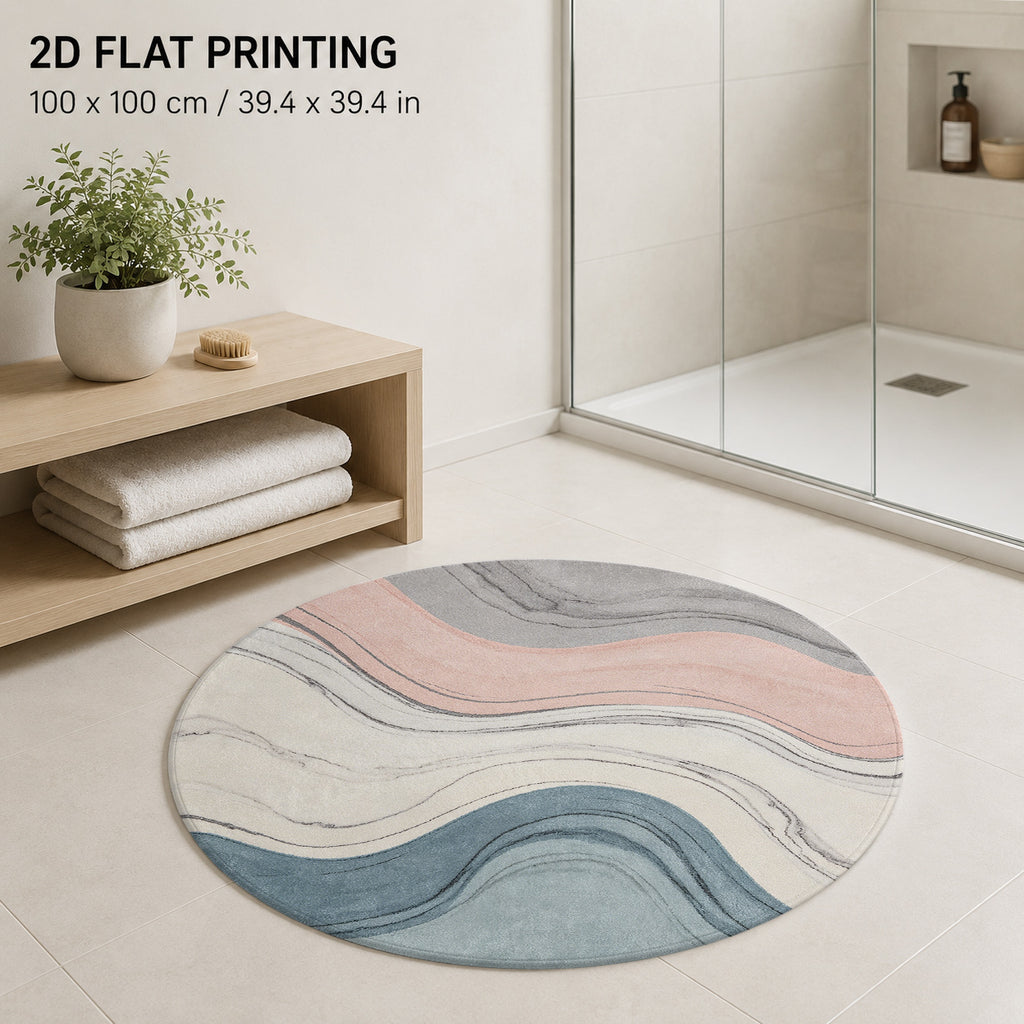 Tapis rond pastel à ondes rose et bleu-gris, 60 à 120 cm