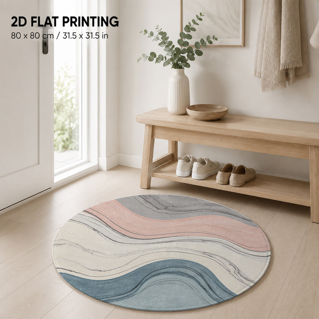 Tapis rond pastel à ondes rose et bleu-gris, 60 à 120 cm