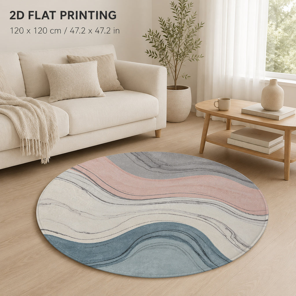 Tapis rond pastel à ondes rose et bleu-gris, 60 à 120 cm