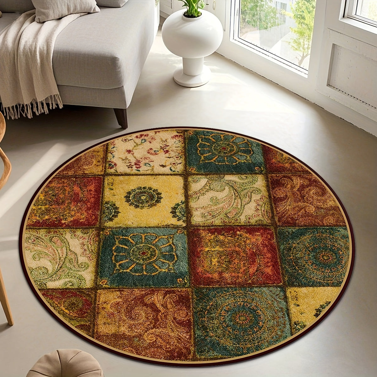 Tapis rond patchwork à médaillons colorés, Ø 80 à 200 cm