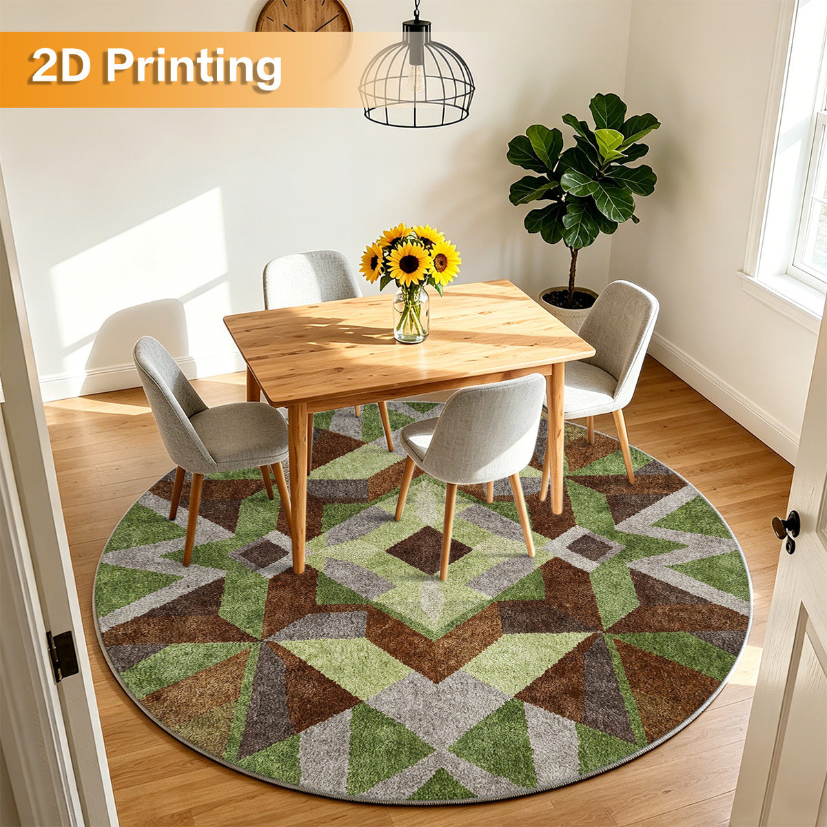 Tapis rond patchwork vert olive et brun cacao, Ø 80 à 200 cm