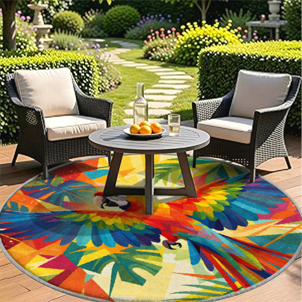 Tapis rond perroquet géométrique multicolore, 4 diamètres