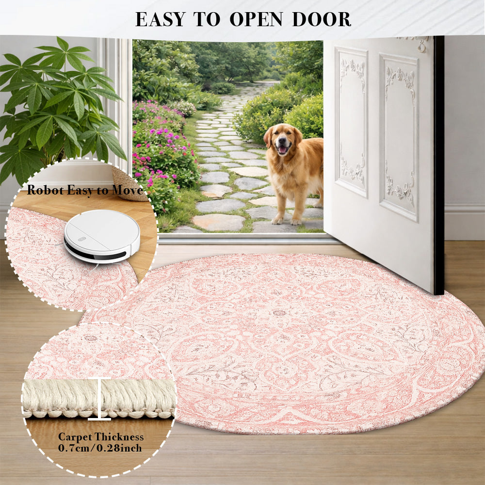 Tapis rond persan blush et crème, six diamètres Ø 70 à 180