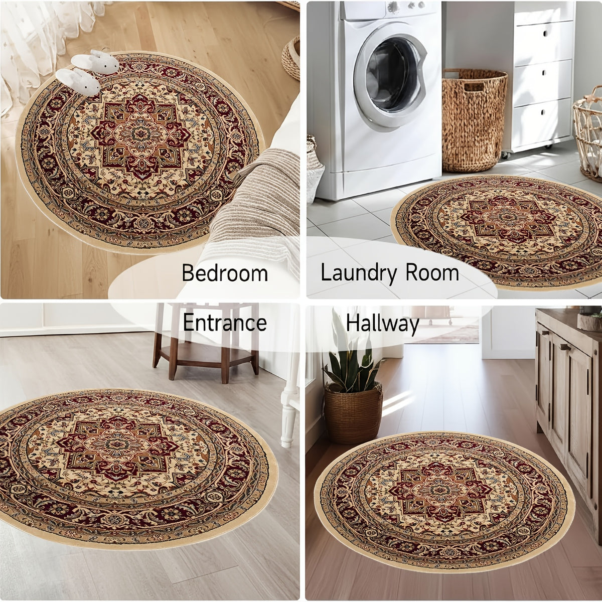 Tapis rond persan crème à médaillon Heriz, Ø 120 à 200 cm